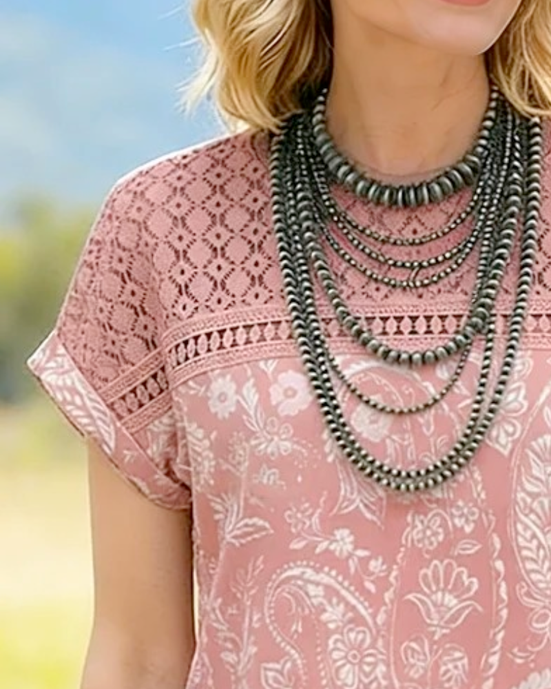 T-Shirt bedruckt Rundhals Patchwork