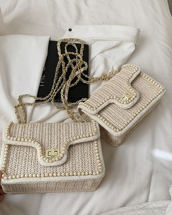 Beliebte Perlen Strohtasche