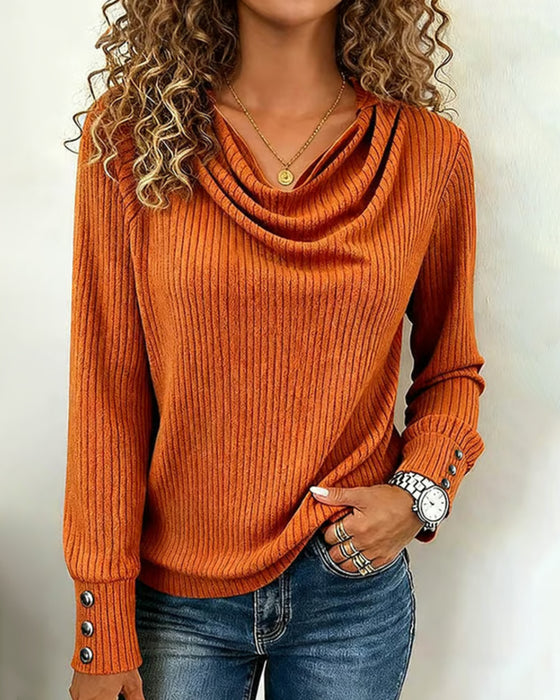 T-Shirt einfarbig drapierter Hals gestrickt