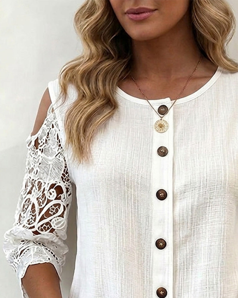 Bluse Ausschnitt Off-Shoulder Knopf