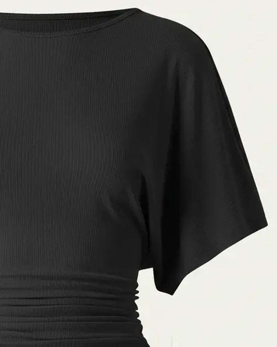 Bluse Lässig Uni Fältelt Kurzarm