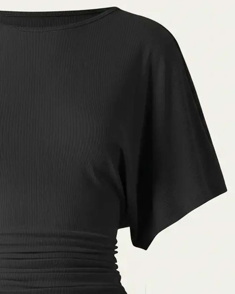 Bluse Lässig Uni Fältelt Kurzarm