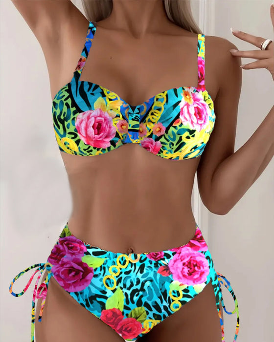 Bikini Blumenmuster Sexy BH Dreieck Schnürung