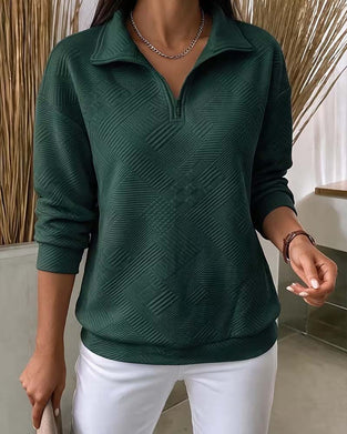 Sweatshirt Einfarbig Halber Reißverschluss Reverskragen