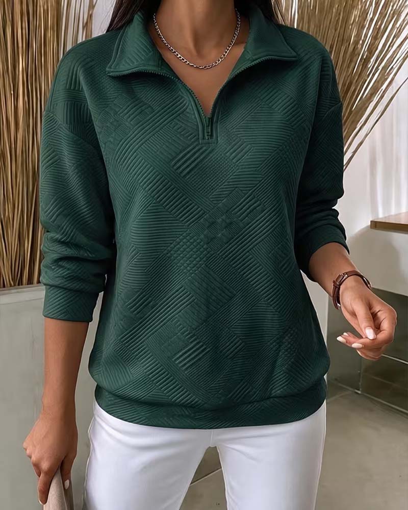 Sweatshirt Einfarbig Halber Reißverschluss Reverskragen