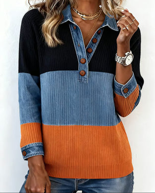 Modisches Top mit Revers und Kontrastfarbe