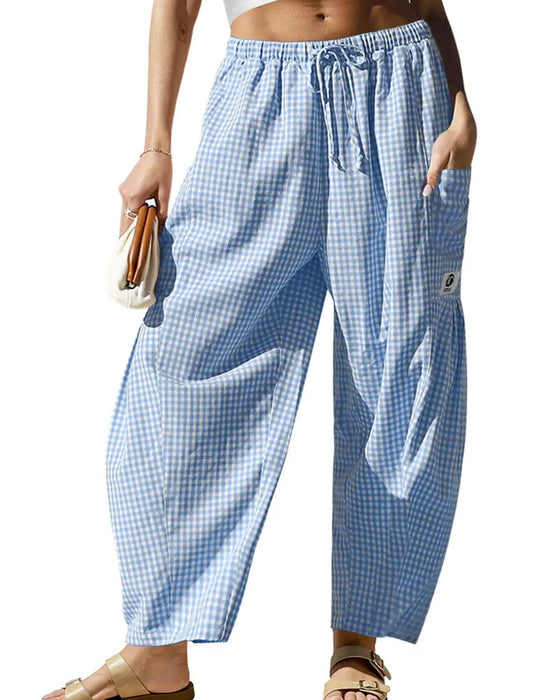 Hose leger kariertes Muster Cropped