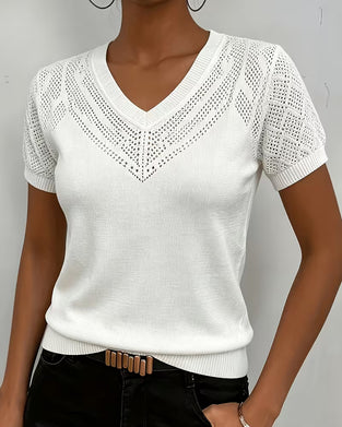 Einfarbige Figurbetonte Pullover Mit V-Ausschnitt Und Lochmuster