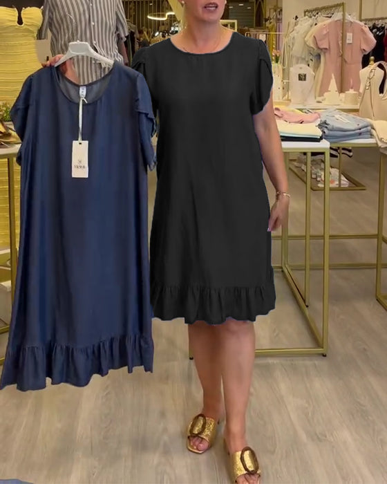 Kleid Lässig Denim Gerüscht