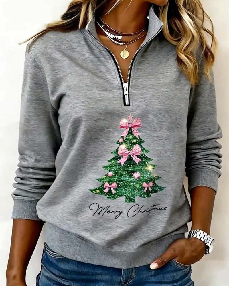 Sweatshirt mit Halbreißverschluss und Weihnachtsbaum