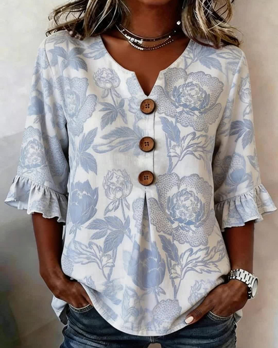 Bluse bedruckt Rüschenmanschette