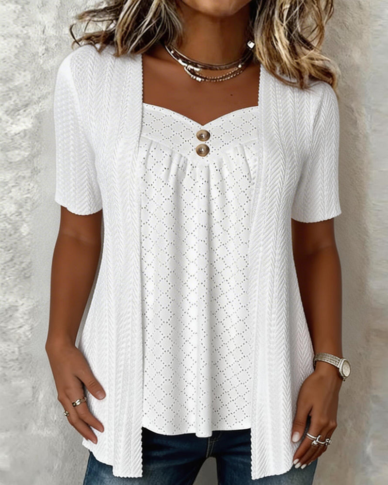 Bluse Fake Layered Quadratischer Ausschnitt Ausgeschnitten Patchwork