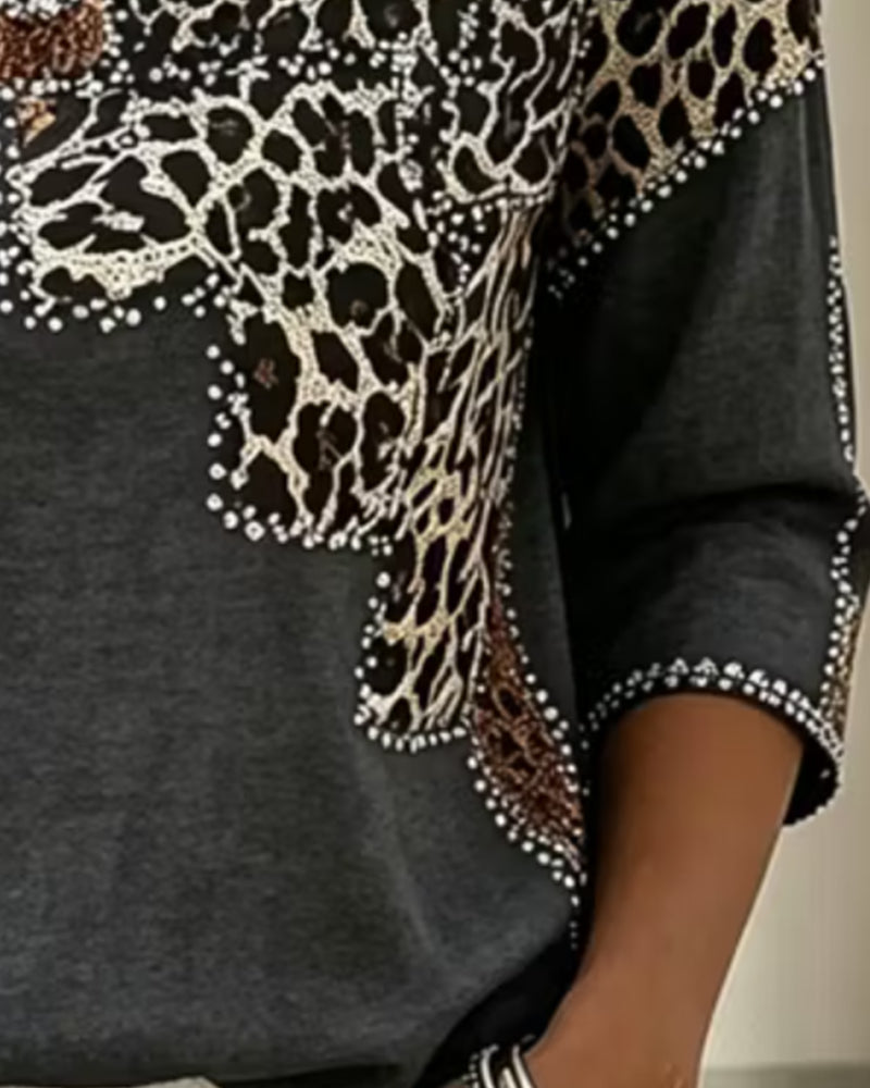 Bluse V-Ausschnitt Leopard Print