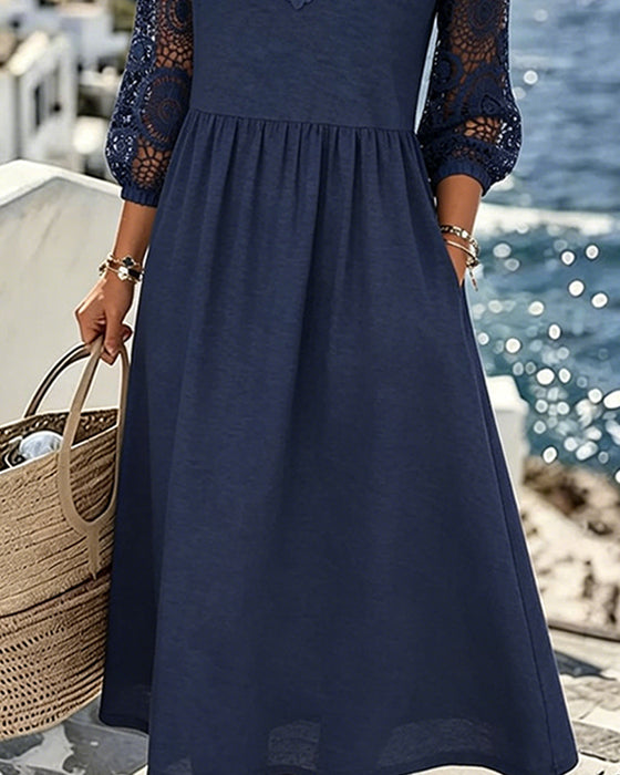 Kleid Spitze Patchwork 3/4 Ärmel