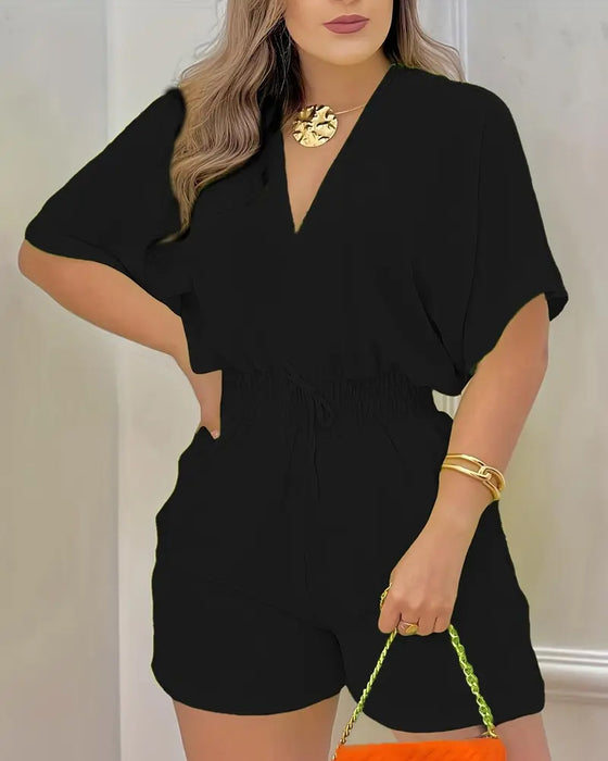 Jumpsuit Unifarben V-Ausschnitt