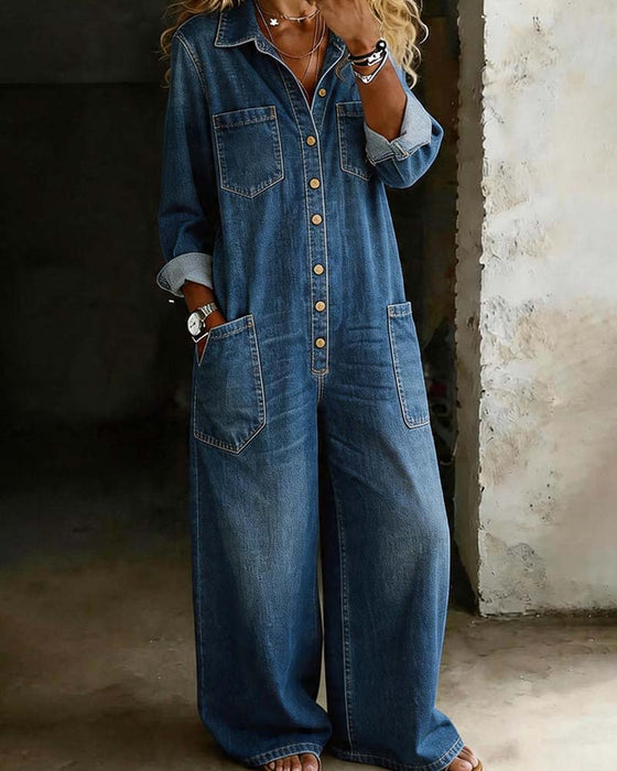 Jumpsuit Cowboy Lässig Locker Große Tasche