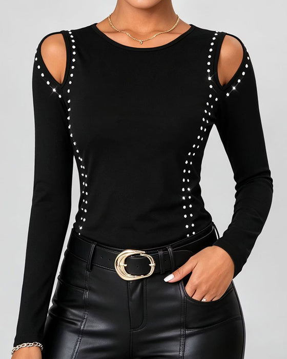 Top Rundhals Slim Langarm