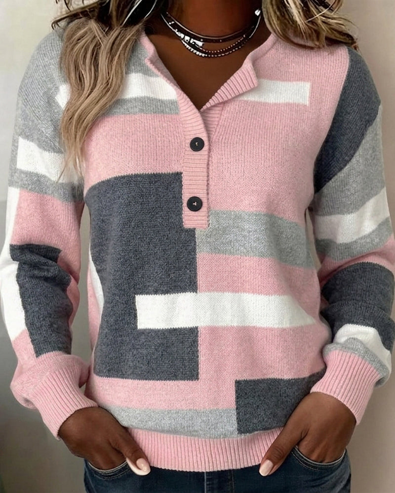 Pullover Karo Knopfleiste Langarm