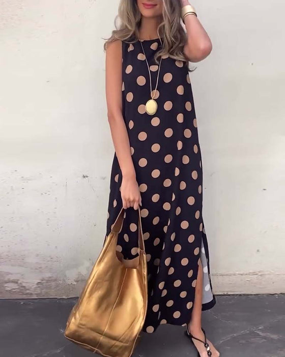 Kleid Ärmellos Punkt Schlitz Maxi