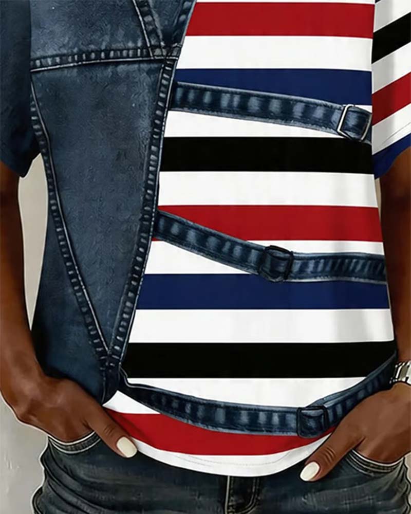 T-Shirt Streifen Patchwork Print