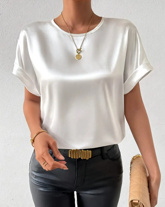 T-Shirt Rundhalsausschnitt Satin Glatt