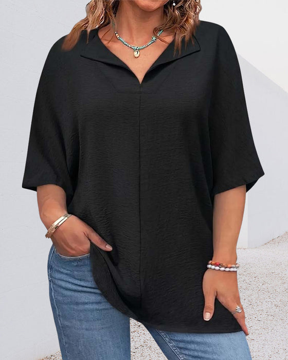 Bluse Locker Uni Farbe Kurzarm
