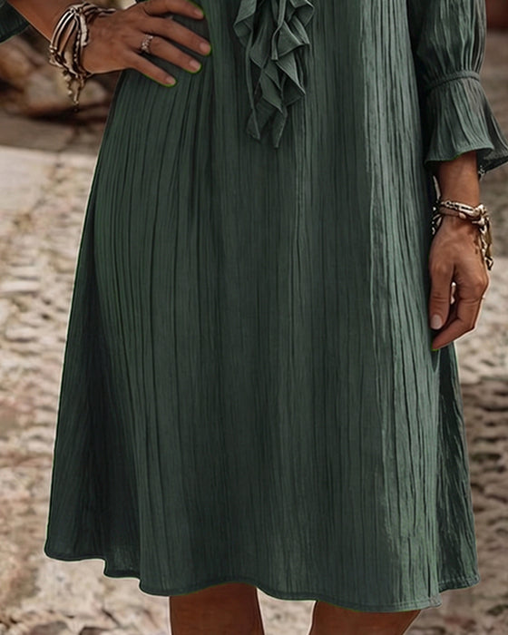 Kleid Rüschenkragen Binden Dreiviertelärmel