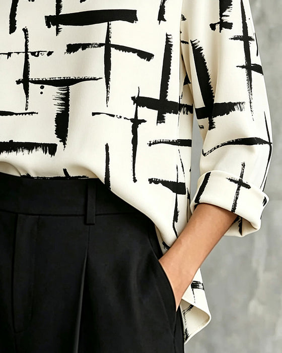 Bluse Mock Cowl Neck Kreuz Muster