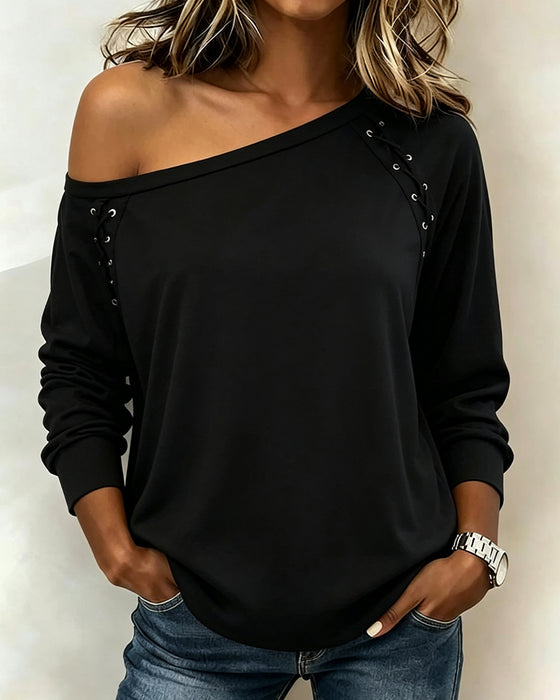 Bluse Stilvoll Ein-Schulter Binden