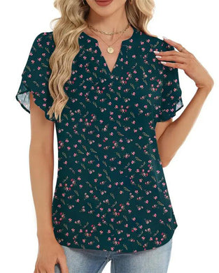 Bluse Blumenprint Kleiner V-Ausschnitt