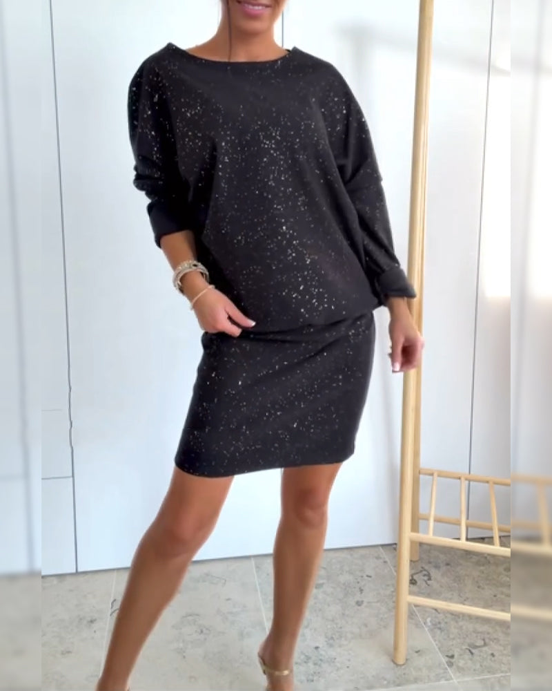 Kleid Runder Halsausschnitt Fein Glitzer Modisch