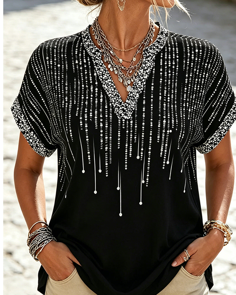 Bluse Off-Shoulder V-Ausschnitt Druck