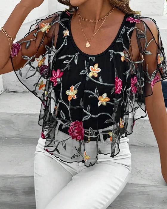 Bluse Bestickt Mesh Schwerlast