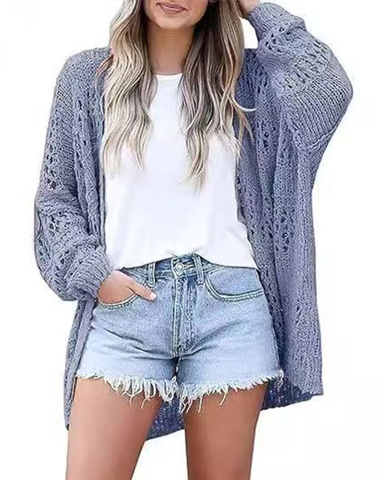 Cardigan Lässig Langarm Hohler Ausschnitt Pullover