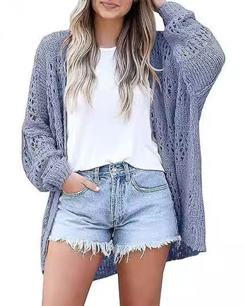 Cardigan Lässig Langarm Hohler Ausschnitt Pullover