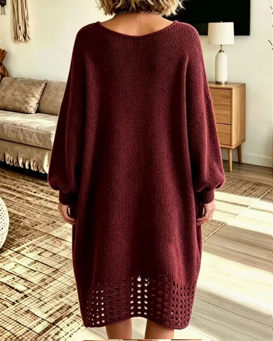 Kleid Rundhalsausschnitt Durchbrochen Pullover