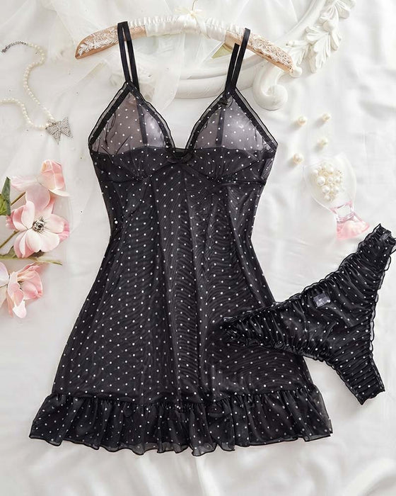 Set Pünktchen Mesh Schlaf Kleid