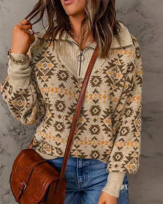 Pullover Halbreißverschluss Jacquard
