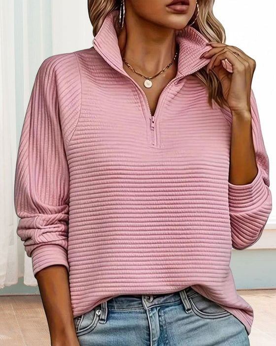 Pullover Mit Einfärbigem Design Und Reißverschluss