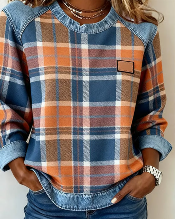 Modisches Sweatshirt mit Karo-Patchwork