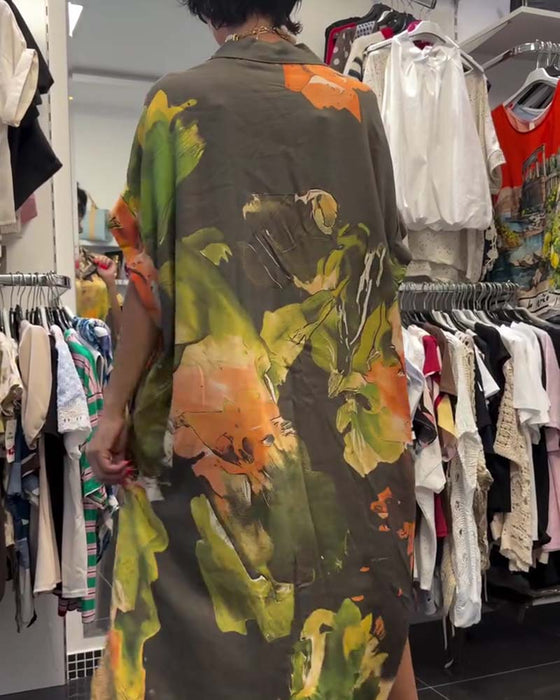 Kleid Hemdkragen Farbblock Schlitz