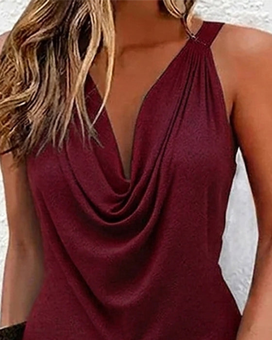 Lässiges Kleid, Drapierter Kragen, Ärmellos
