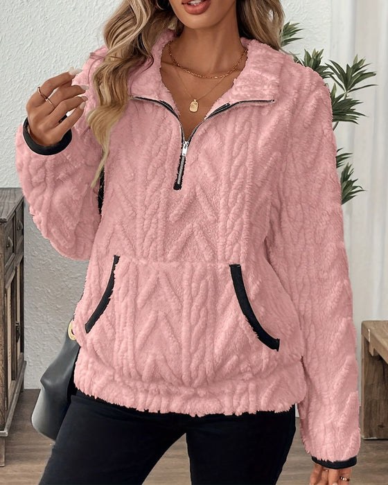 Sweatshirt mit Revers Frontreißer Flauschig