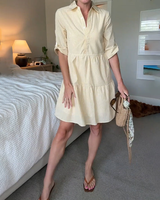 Kleid Hemdkragen Gestreift Patchwork