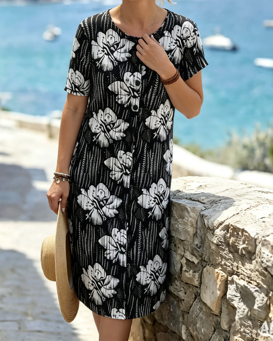 Lässiges Kurzarmkleid Mit Blumenmuster