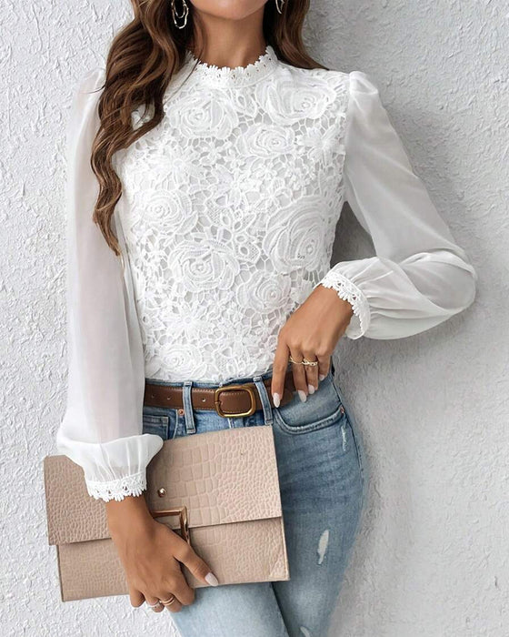 Top Spitze Langarm Elegant