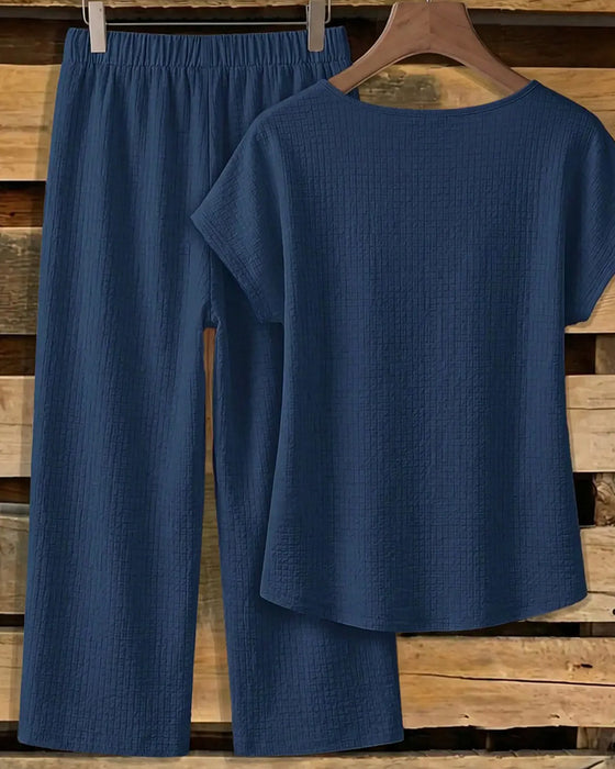 Set Kurzarmbluse + Weites Bein Hose