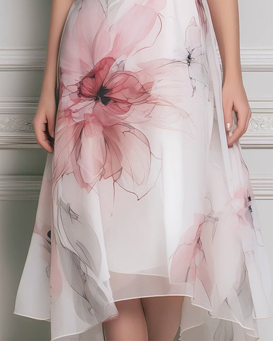Kleid Mock Hals Ärmellos Blumen