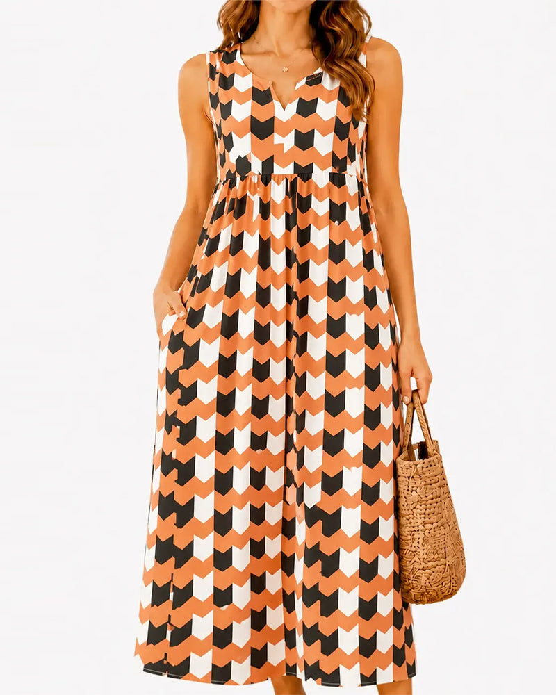 Kleid Hohe Taille Lässig Ärmellos