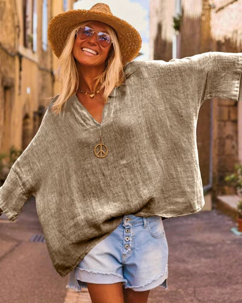 Top Casual Weite Passform V-Ausschnitt